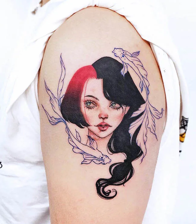 Hard and soft - a Pisces tattoo that captures the dual personality of the sign -by @phan.another