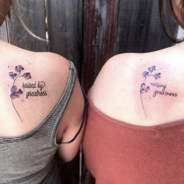 Raising greatness matching shoulder blade tattoos by @brittachristiansen