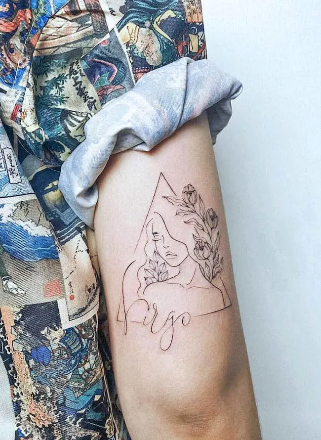 A fine line abstract tattoo for Virgo women by @pinclaw.tattoo
