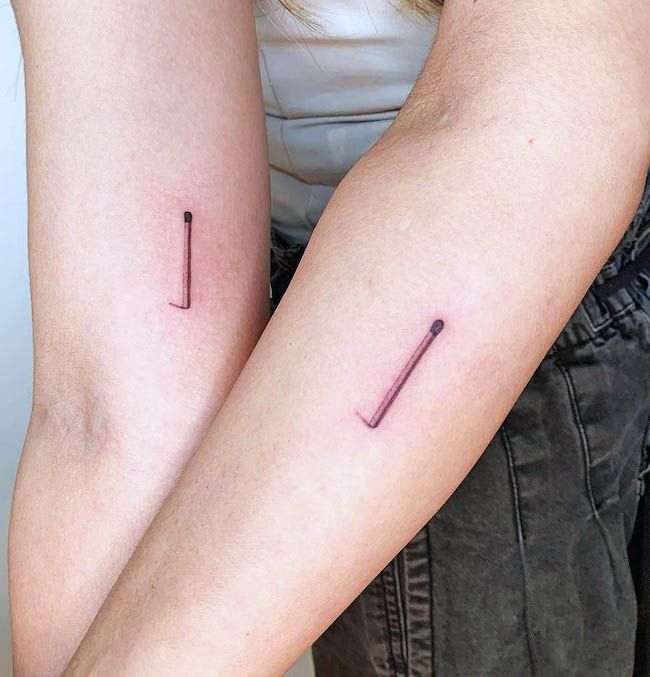 A couple of match tattoo to ignite the fire within by @loko_lines- Minimalist matching BFF tattoos