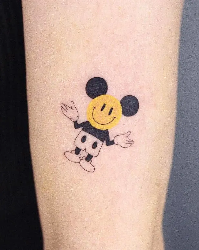 Emoji mickey mouse tattoo by @broccoli_tattooer- Classic Disney Cartoon Character Tattoos