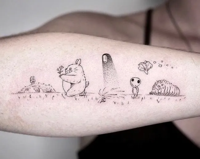 Hayao Miyazaki cartoon characters tattoo by @tattoox_ink - Japanese animation tattoos