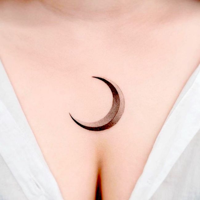 Minimalist crescent moon chest tattoo by @choiyun_tattoo