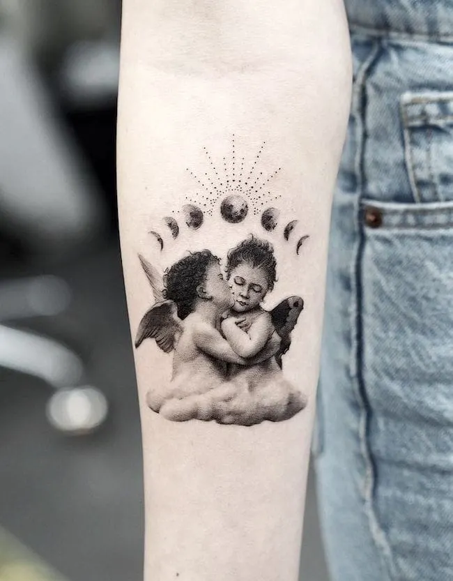 Moon phase and angels _ lunar tattoo by @jefreenaderali