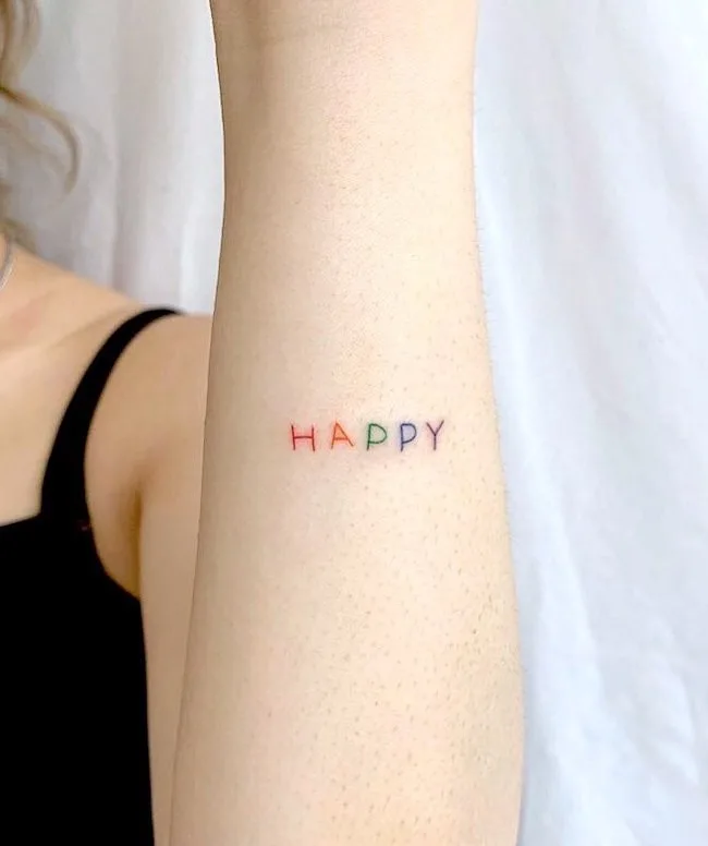 Happy thoughts - One-word tattoo by @broccoli_tattooer