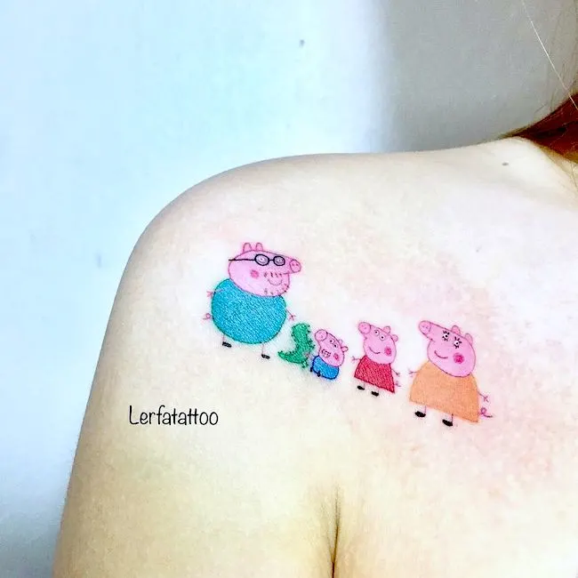 Peppa Pig family tattoo by @lerfatattoostudio