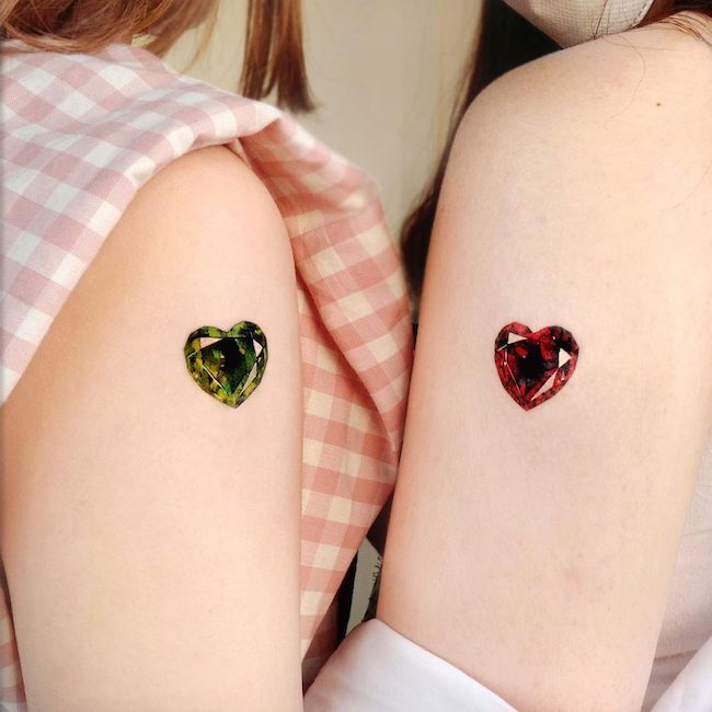 Stunning diamond tattoos for best friends by @songe.tattoo
