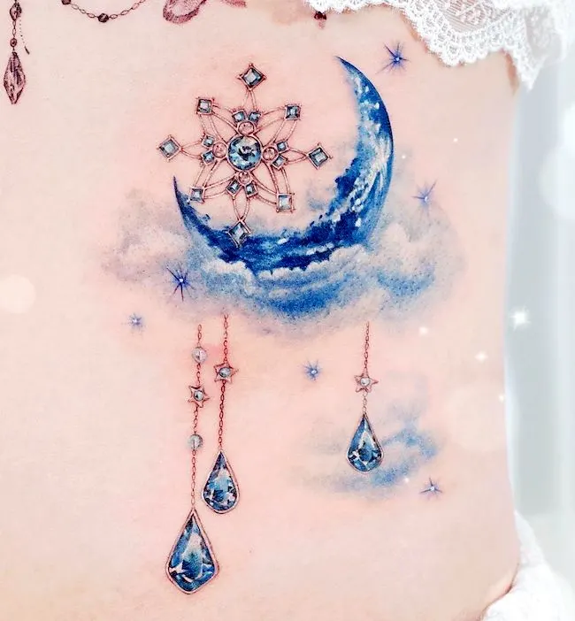 stunning diamond moon tattoo by @tattooist_jammy.j