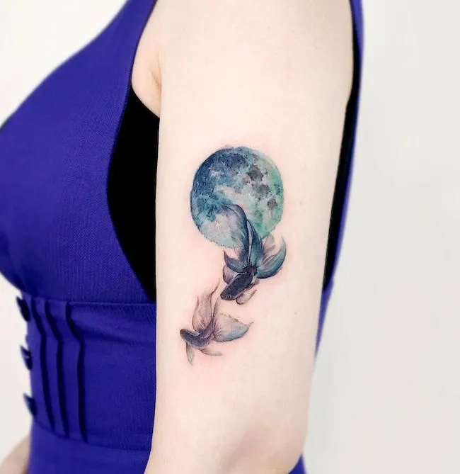 Moon and Pisces tattoo by @abii_tattoo