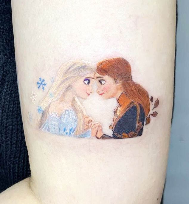Elsa and Anna from Frozen tattoo by @tattooist_pooh
