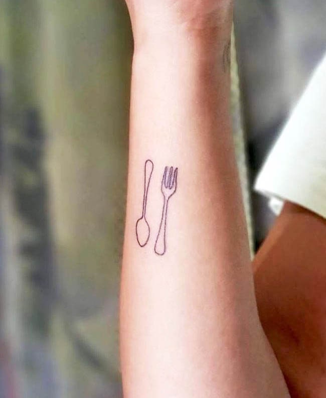 Fork and spoon tattoo for foodies by @oindrilabala
