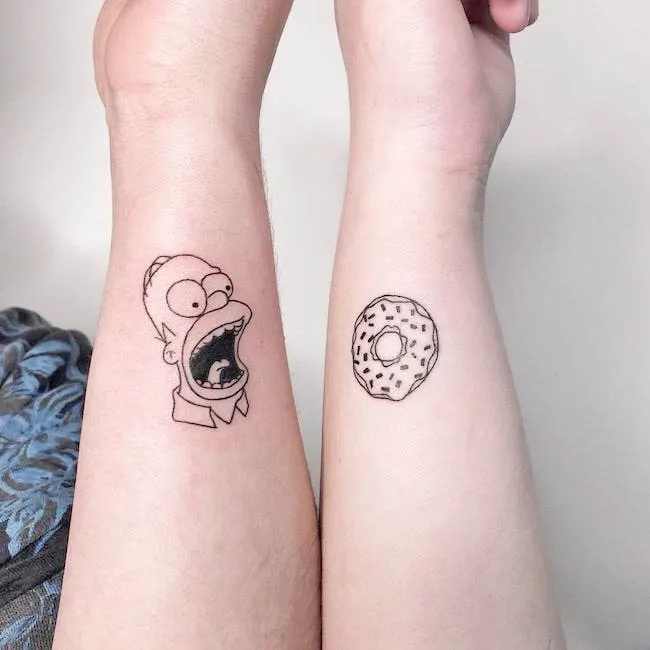 Matching donut tattoo by @starewino.tattoo