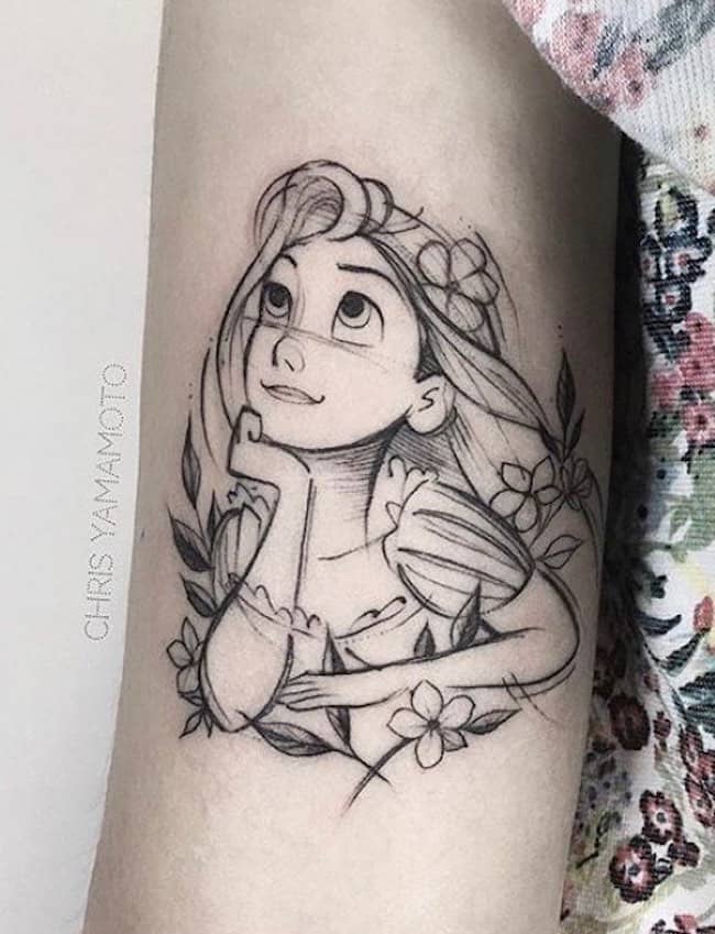 Rapunzel from the Tangled tattoo by @chris.ymt