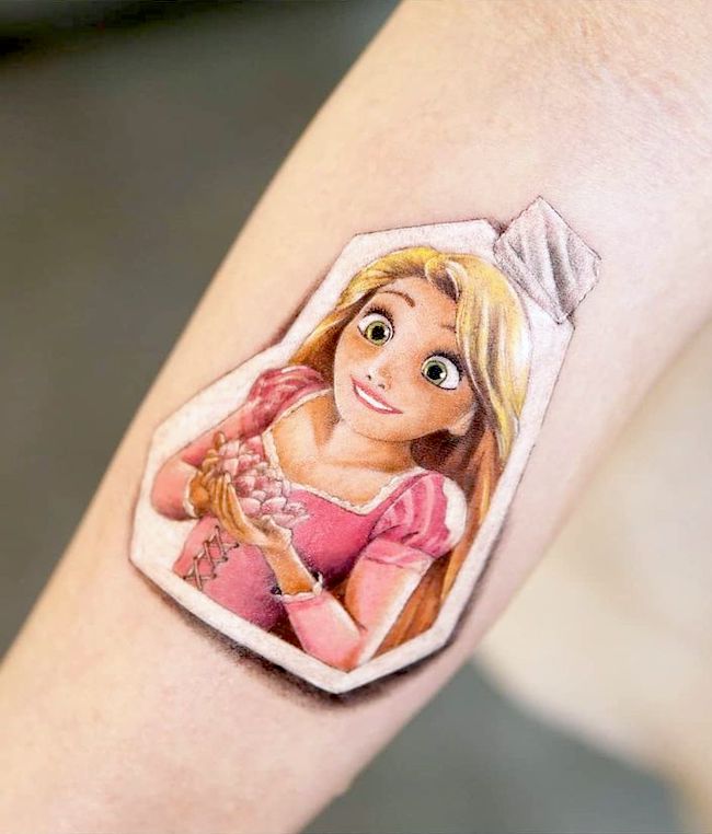 Rapunzel sticker tattoo by @nawa_tattooer