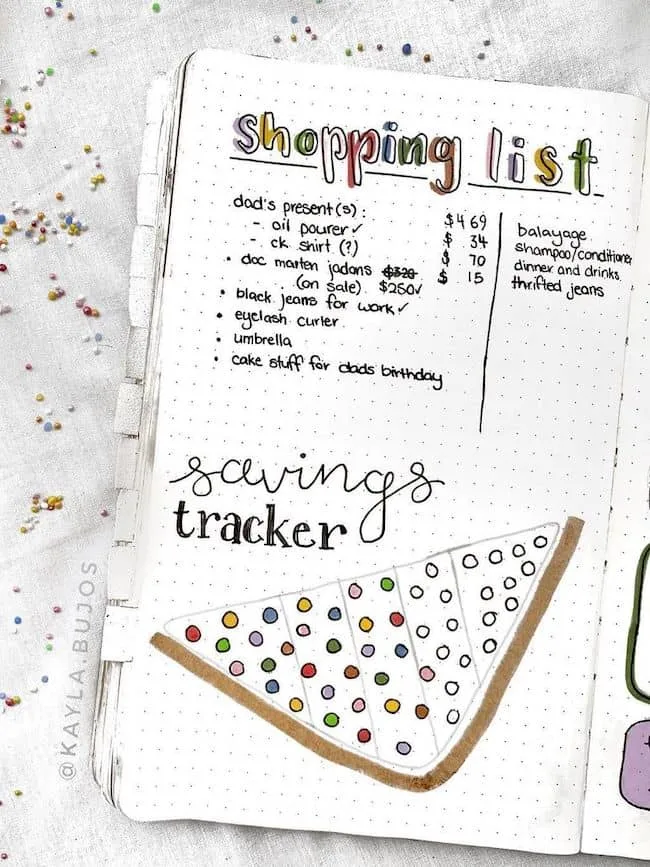 Saving tracker with a shopping list by @kayla.bujos