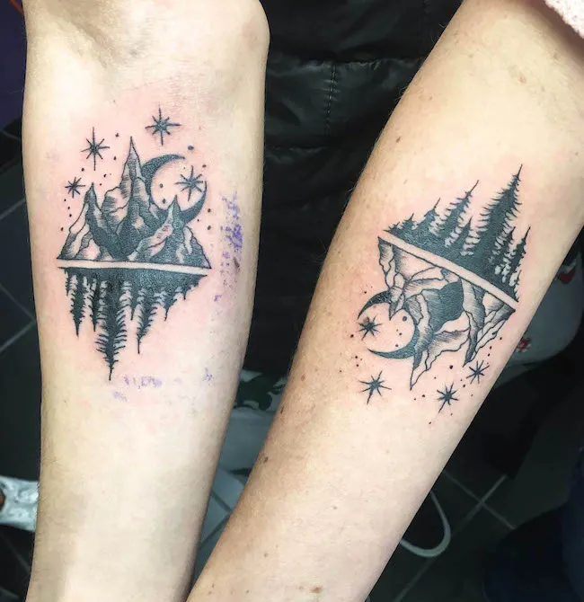 Matching mother and son tattoos by @jessicajtattooist