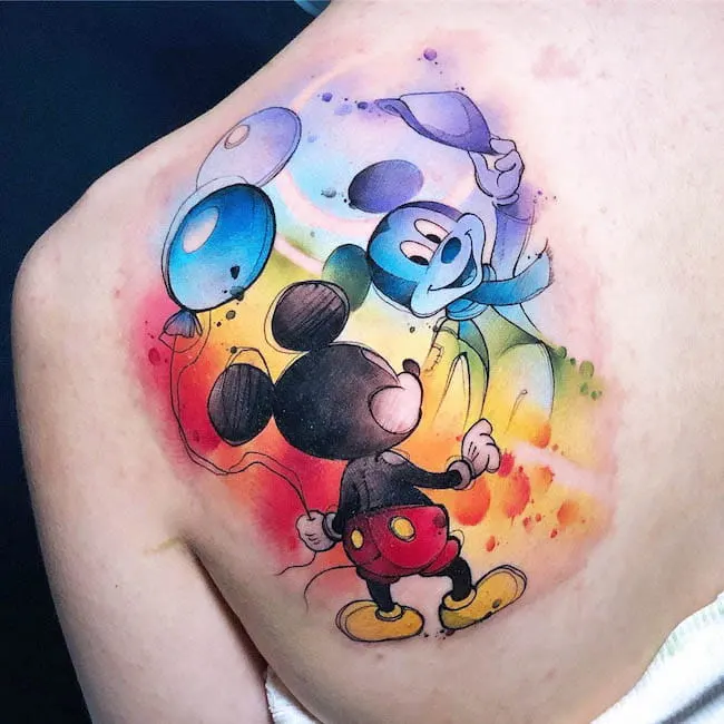 Mickey Mouse Tattoo on upper back shoulder  EntertainmentMesh