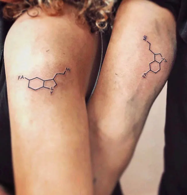 Family is our chemistry - matching molecule tattoos by @vered_sa