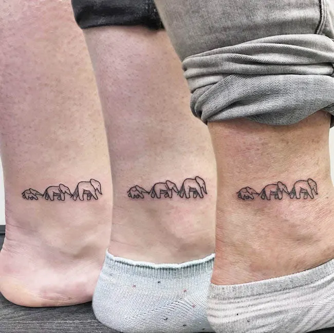 Mother and baby elephants tattoos - Mother son tattoos by @whitewhaleamsterdam