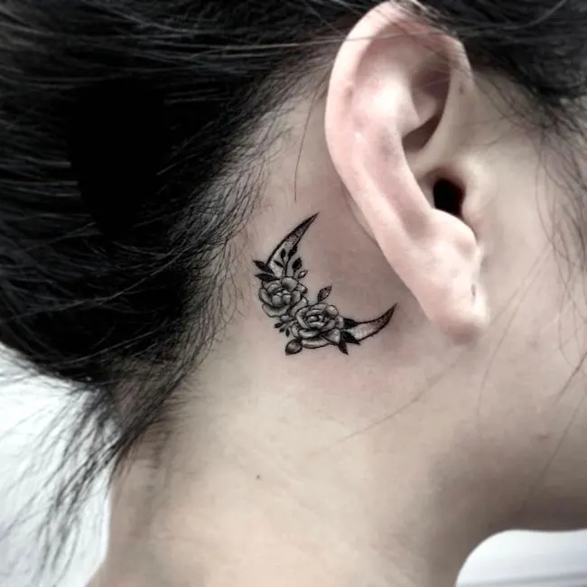 Tattoo uploaded by LeeLee Owens  Ear tattoo space moon dots black  saturn  Tattoodo