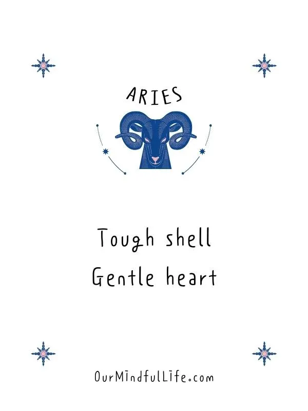 Aries = tough shell + gentle heart -Accurate Aries quotes