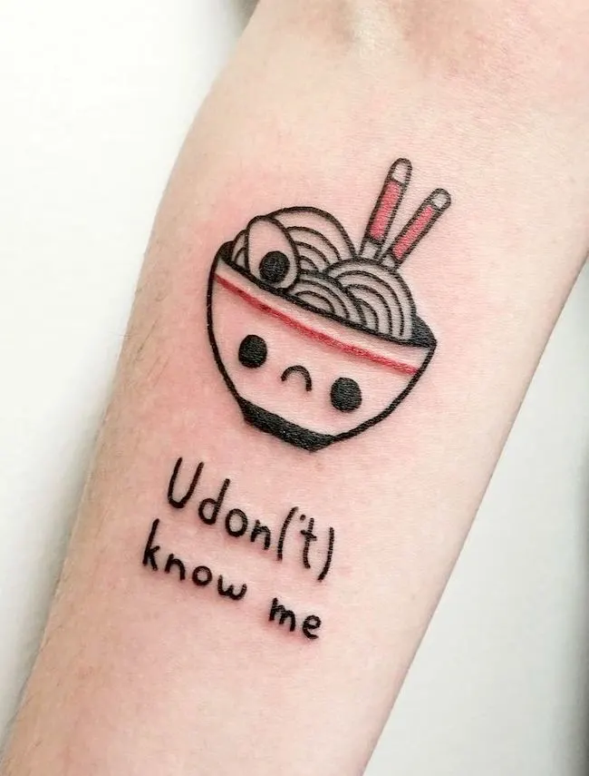 Udon know me food pun tattoo by @wiki_mouse_tattoo