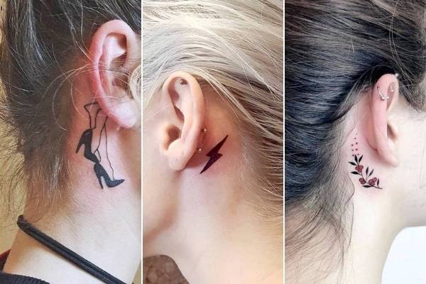 Women\'s back of the ear tattoo