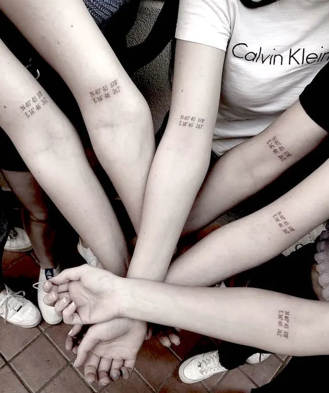 Coordinates of home tattoos for family @moonchild.tattoo