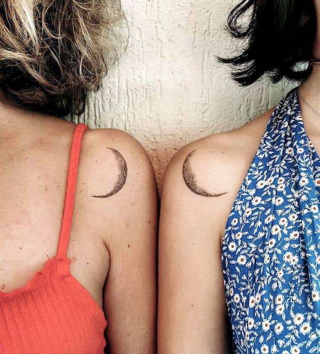 Crescent moon shoulder tattoos for besties by @thomo.th_