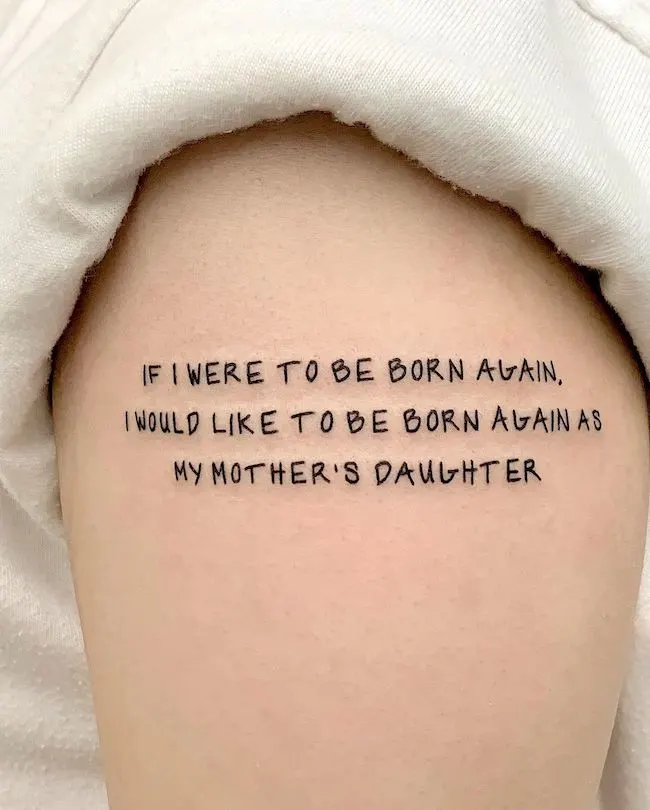 Emotional quote tattoo to honor motherly love by @5e_tattoo