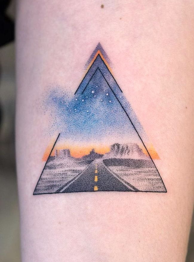 Hit the road triangle tattoo by @pejczi