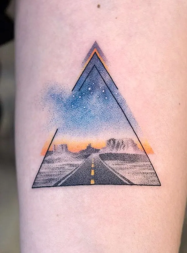 Hit the road triangle tattoo by @pejczi
