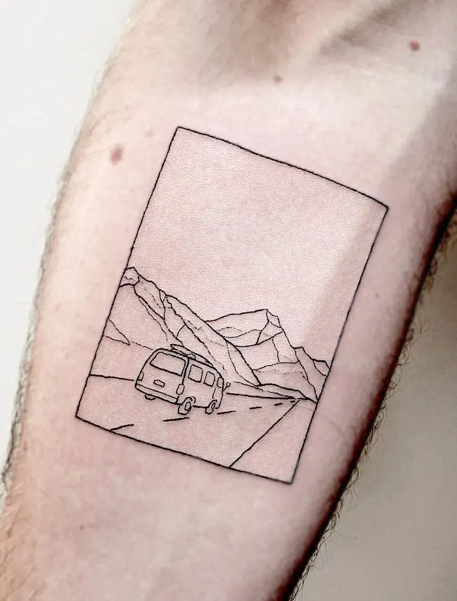 On the road tattoo by @nevilleandco
