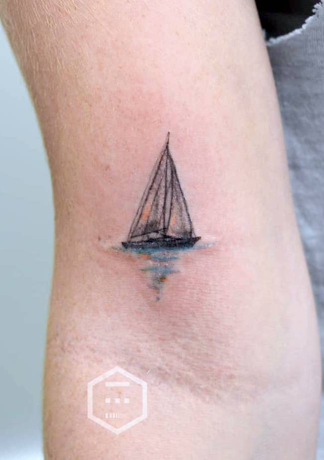 Sailing boat tattoo by @kelseyknown