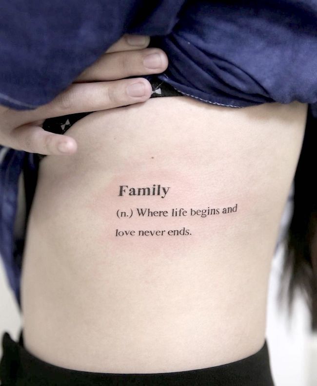 What is family quote tattoo by @boomzodat