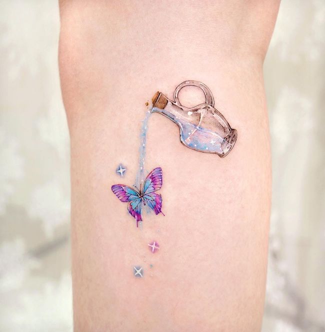 Butterfly Leg Tattoos for Females with stars