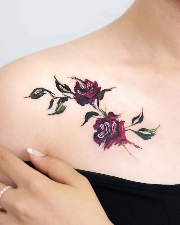 Blood red rose tattoo by @tattooist_zela