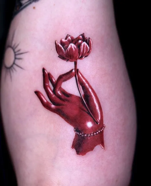 Bloody waterlily tattoo by @oozy_tattoo - Waterlily flower tattoos with meaning