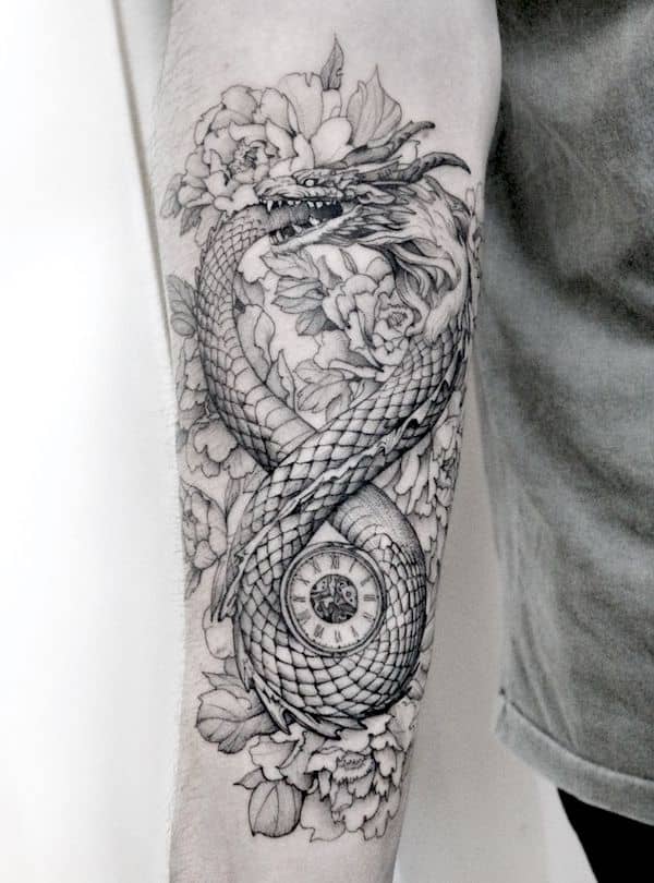 Fantasy dragon forearm tattoo by @masa__island