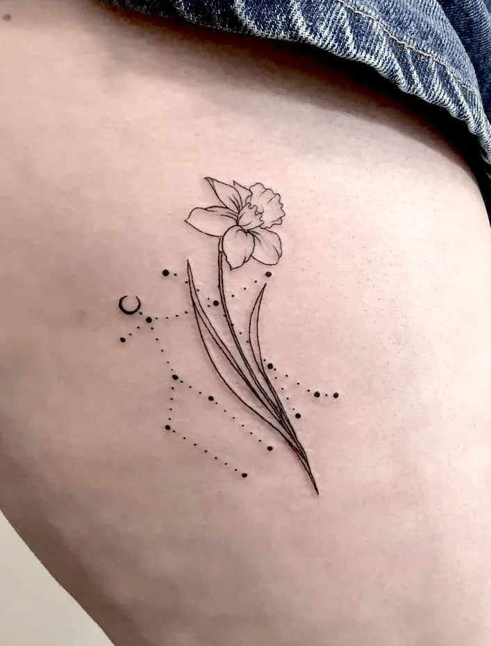 Gemini and daffodil tattoo by @ladyhans