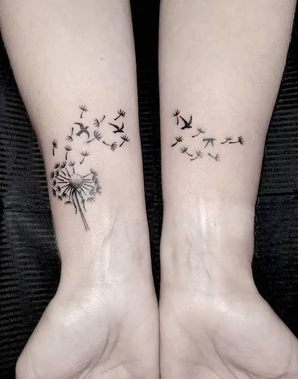 Matching dandelion wrist tattoos by @zele.tattoo.studio- Dandelion tattoos with meaning