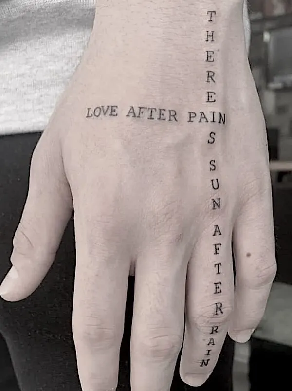 Positive quote tattoo on the hand by @7.54tattoo