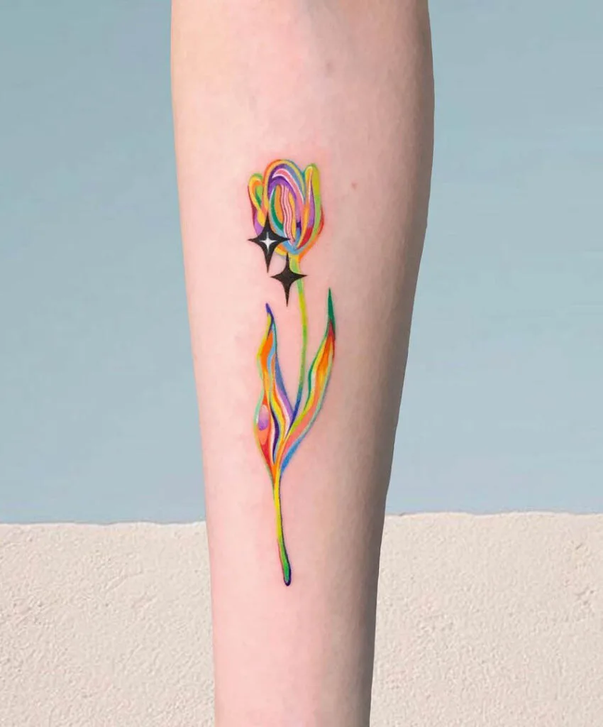Rainbow tulip tattoo by @hsin_ta2