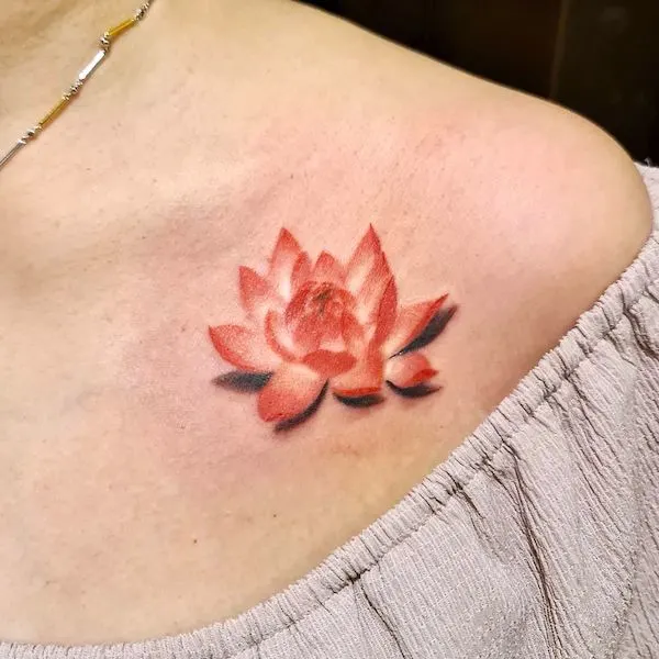 Realism lotus shoulder tattoo by @alexleedestroyer
