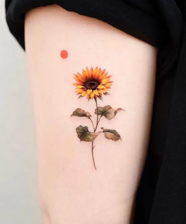 Sunflower and the sun tattoo on the arm by @donghwa_tattoo- Sunflower tattoos with meaning