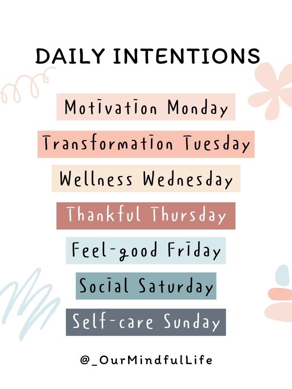 Monday to Sunday daily intentions positive daily quotes