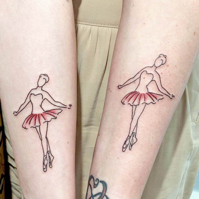 Dancing queen matching tattoos by @lukasz_gizak