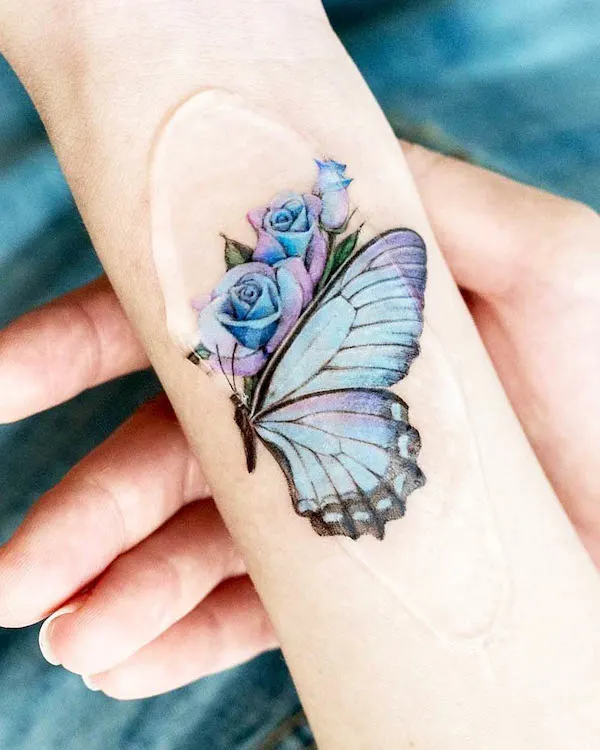 Beautiful butterfly wrist tattoo by @tattooist_color.b