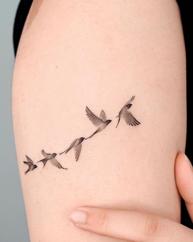 Vogeltattoo, das Wachstum darstellt von @choiyun_tattoo
