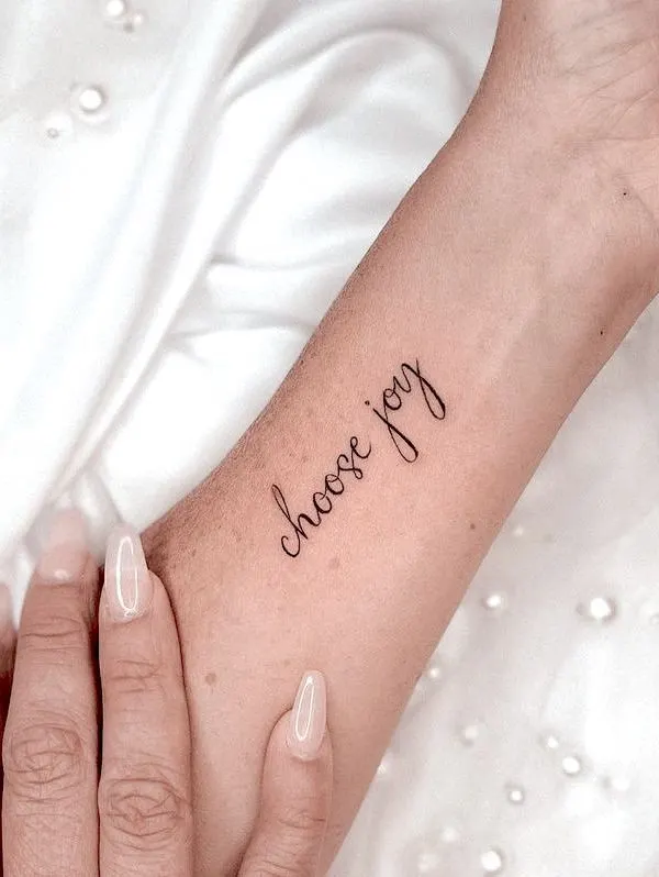 Choose joy quote wrist tattoo by @tinytattoos_feathertouch